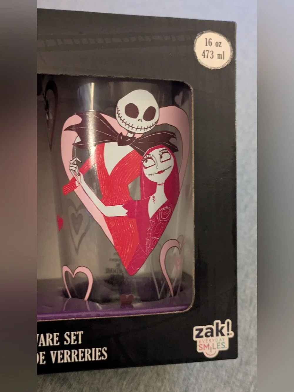 Disney The Nightmare Before Christmas Jack Skellington Red Pink Glassware Set